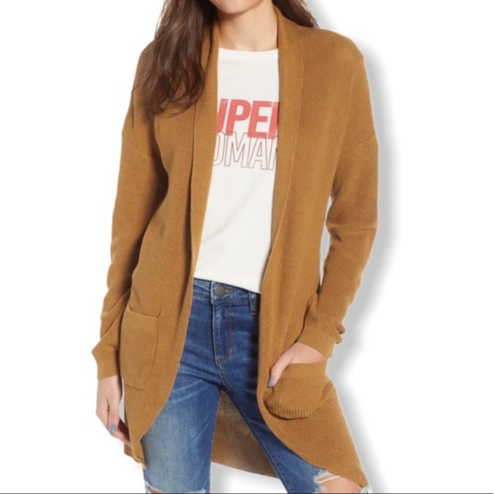 BP Mustard Yellow Longline Open Cardigan